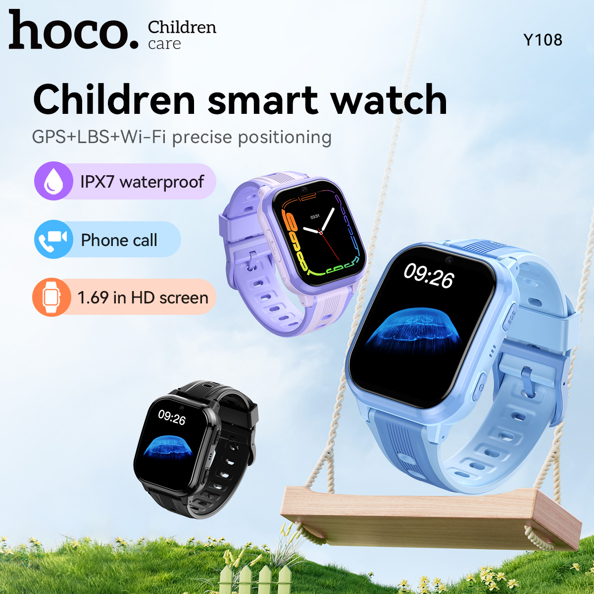 Smartwatch Watches For Kid Boy With Alarm - นาฬิกาสมาร์ทวอทช์เด็ก HOCO Y108 หน้าจอโค้ง HD LCD