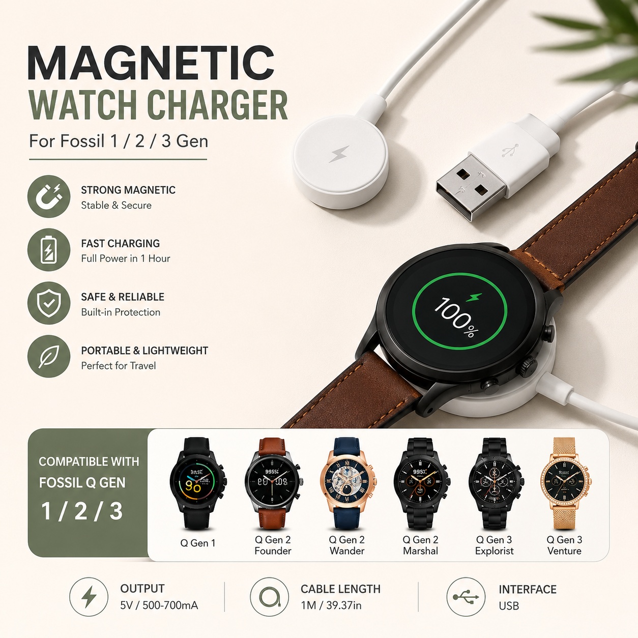 อะแดปเตอร์ชาร์จนาฬิกา USB สายช - Fossil Watches Smartwatch Charger บทวิจารณ์และราคา